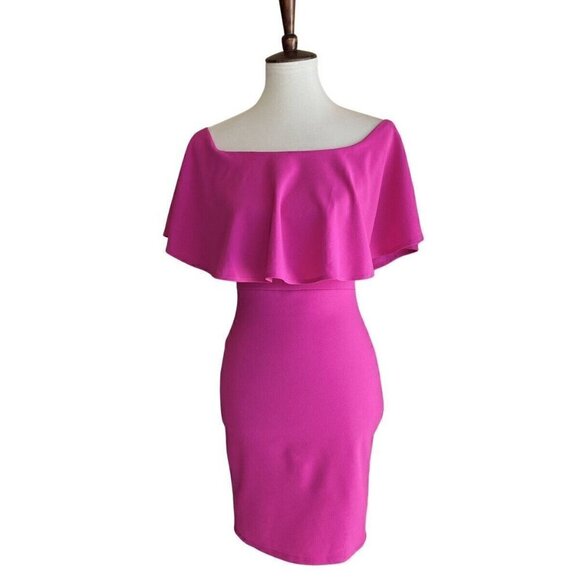 Soprano Womens Pink Ruffle Off-the-Shoulder Bodycon Dress Size S - Picture 13 of 13